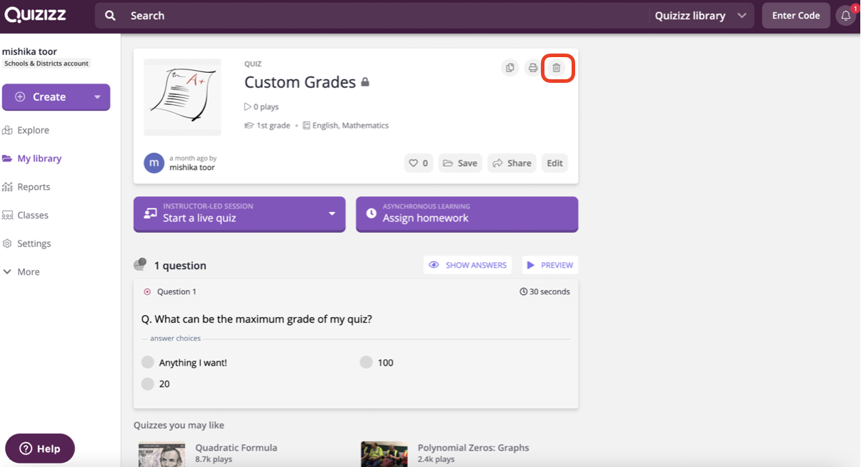 Deleting a quiz Help Center